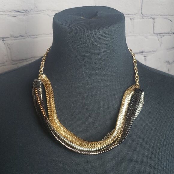 Silver, Gold, and Black Chain Necklace - Picture 3 of 5